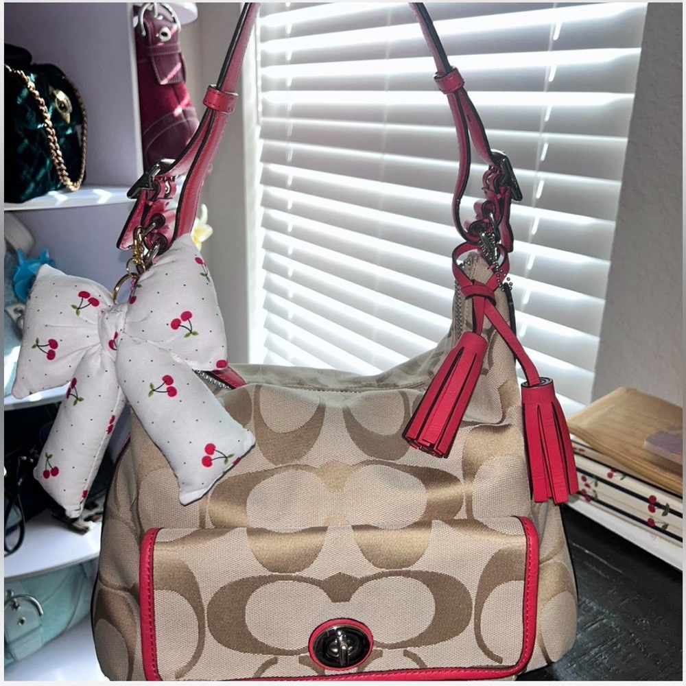 Coach Tan and Red Shoulder Bag